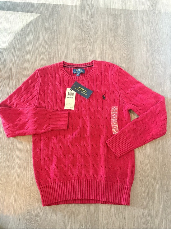 Polo Ralph Lauren Other - Boy's Polo Ralph Lauren SOLID RED COTTON CABLE Knit Sweater Boys 10-12 NAVY PONY